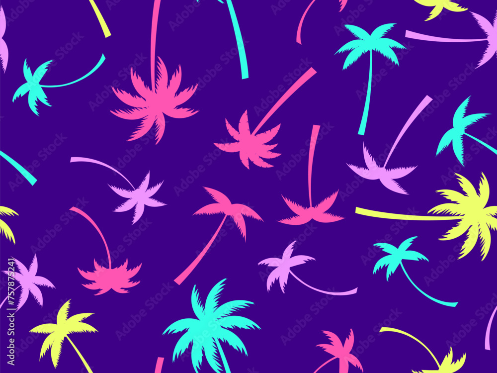 Wall mural seamless pattern with colorful palm trees. summer time, wallpaper with tropical palm trees pattern. 