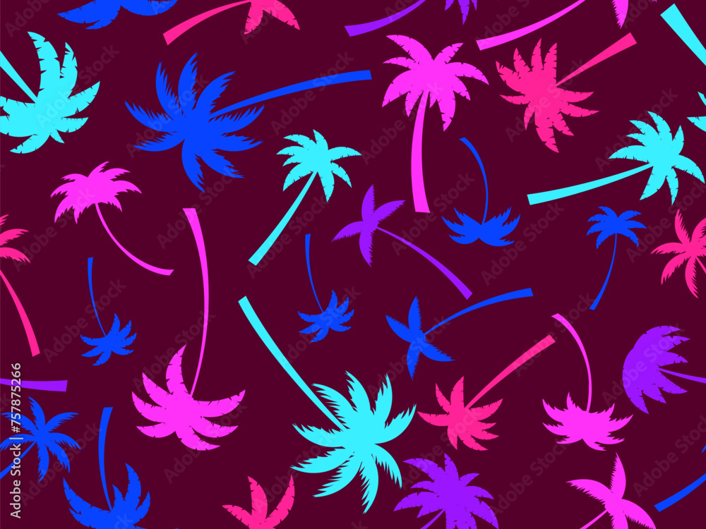 Wall mural seamless pattern with colorful palm trees. summer time, wallpaper with tropical palm trees pattern. 