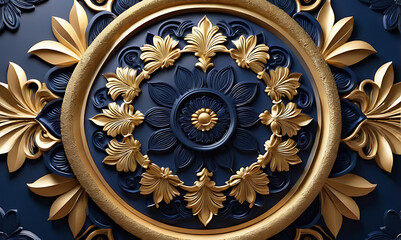 Obraz premium background, model of ceiling decoration with 3d wallpaper. decorative frame on a luxurious background of blue gold marble and mandala