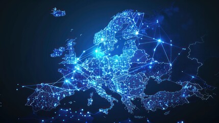 Abstract digital map of Western Europe, concept of European global network and connectivity, 
