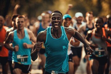 Marathon Victory: Male Runner's Joyful Triumph