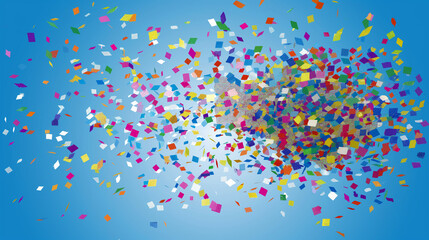 Naklejka premium Colored confetti flying on blue background.