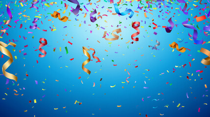 Fototapeta na wymiar Colored confetti flying on blue background.