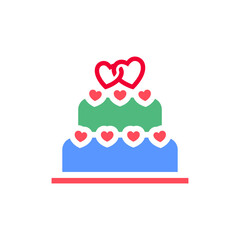 wedding cake icon or Valentines day symbol, holiday sign designed for celebration, vector trendy modern style.