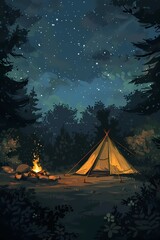 camping at night in the mountains