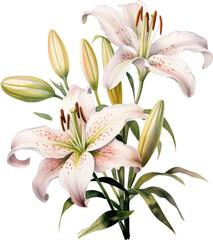 Lily flower  watercolor object isolated png.
