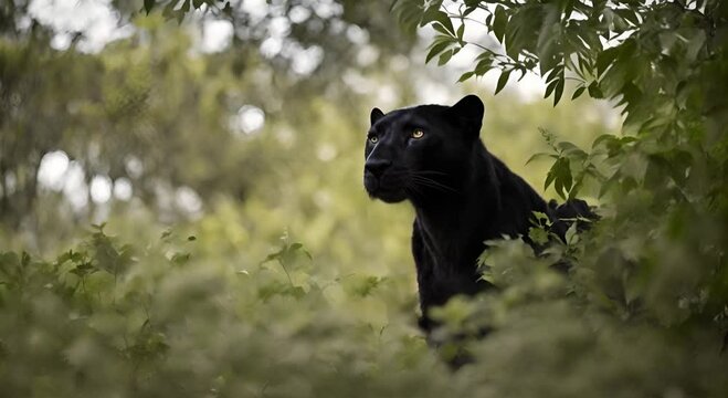 black panther in the forest, black leopard