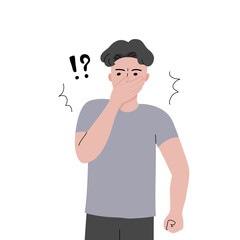 Fototapeta na wymiar Isolated of a man doing hand covers the mouth and nose gesture flat vector illustration.