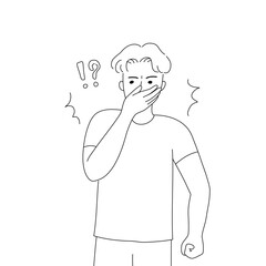 Isolated of a man doing hand covers the mouth and nose gesture line hand drawing vector.