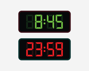 Black background green and red clock digits. Red and green digits and numbers set. Change numbers with bright illuminated led.