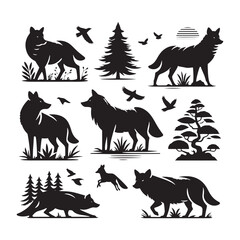 Dashing Dhole Vector Silhouette of Wild Canines in Motion for Modern Design Projects and Wildlife Enthusiasts, Dhole vector, Dhole illustration