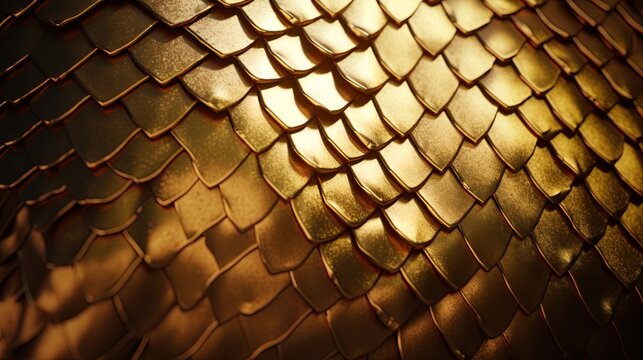 Snake or Dragon skin and scales golden texture background. Ai Generative