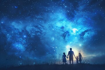 A Family Stroll Under the Stars A Celestial Experience in August Generative AI - obrazy, fototapety, plakaty