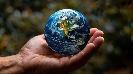 Human hand holding a globe, with Earth's layers superimposed, showcasing geology.