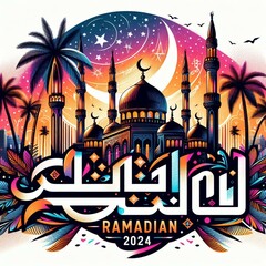 Illustration of Ramadan kareem 2024 - obrazy, fototapety, plakaty