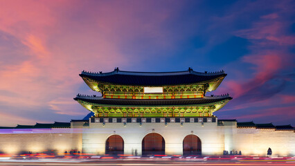 Gyeongbok palace in Seoul City, Gyeongbokgung palace landmark of Seoul, South Korea, Korean wooden...
