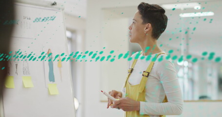 Image of data processing over biracial businesswoman in office