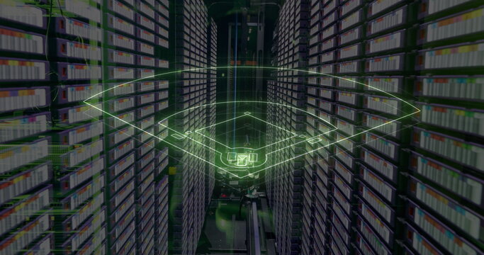 Image of digital baseball field over servers