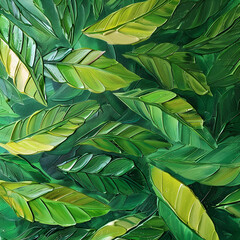 Bright Green Painting of Leaves generative ai