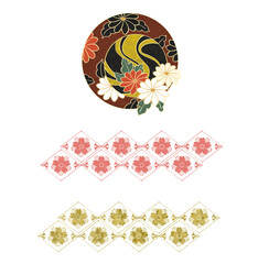 【透過png】和風モチーフ素材A【赤色系・花】