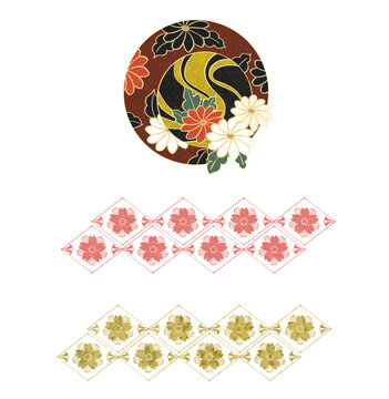 【透過png】和風モチーフ素材A【赤色系・花】