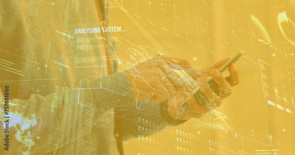 Poster image of data processing over man using smartphone