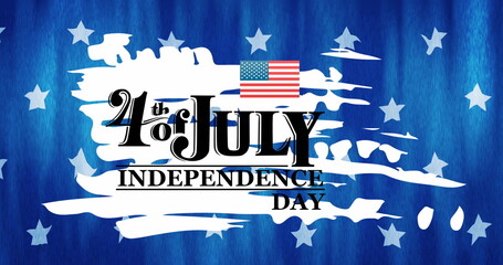 Fototapeta premium Image of 4th of july independence day text over stars on blue background