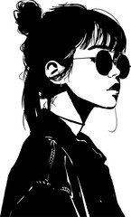 Cool Woman in Sunglasses and Leather Jacket Anime
