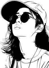 Trendy Woman with Cap and Sunglasses Anime Illustration
