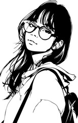 Fashionable Young Woman with Glasses Anime 
 Illustration