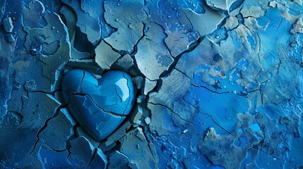 Heart of a Broken Dream Blue Heart on a Cracked Wall Generative AI
