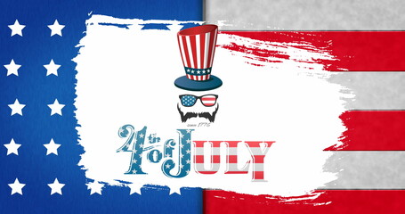 Obraz premium Image of 4th of july text with icons over flag of usa