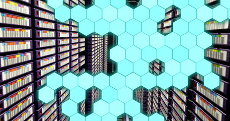 Image of shapes moving over server room