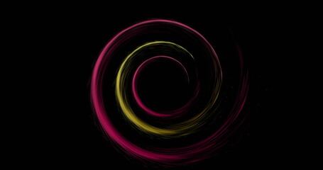 Image of colourful light trails forming circles on black background