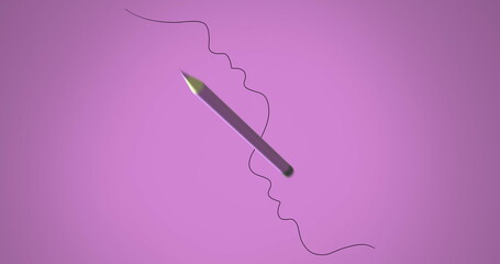 Image of pencil moving and black string on pink background