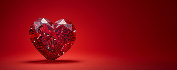 A red heart-shaped diamond on a red background, with an empty space for additional elements or text. 