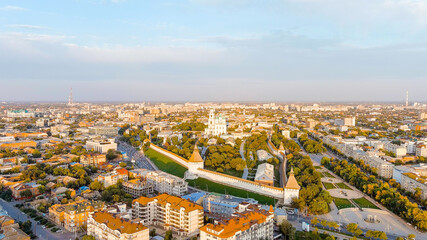 Astrakhan, Russia. View of the Astrakhan Kremlin during sunset, Aerial View