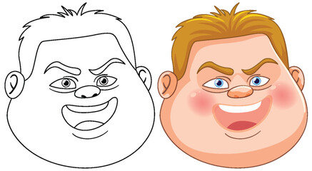 Two stages of a cartoon character illustration.