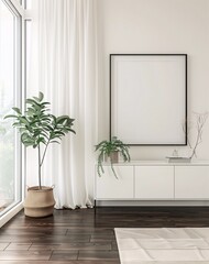 Modern Living Room with White Furniture and Plants Generative AI