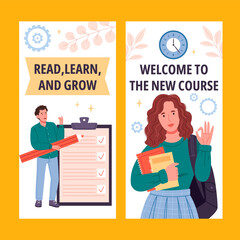 Hand drawn cartoon exam banner set