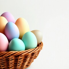 Easter eggs in a basket. pastel colors.
