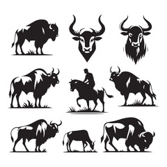Gaur Silhouette Vectors: Majestic Wild Bull Designs for Wildlife Enthusiasts and Creative Projects. Gaur Vector, Gaur Illustration.