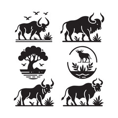 Gaur Silhouette Vectors: Majestic Wild Bull Designs for Wildlife Enthusiasts and Creative Projects. Gaur Vector, Gaur Illustration.