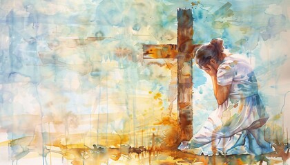 Crying Woman at Cross Generative AI