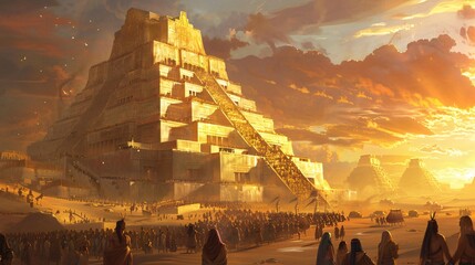 Golden Temple of the Gods Ancient Mayan Ruins in the Desert Generative AI