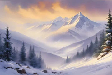 Gordijnen Snowy Mountains Landscape (PNG 8208x5472) © CreativityMultiverse