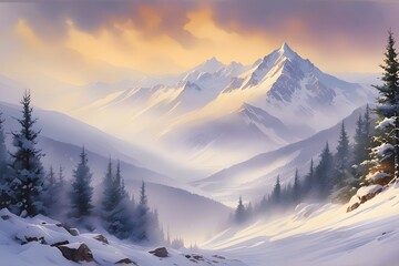 Snowy Mountains Landscape (JPG 300Dpi 10800x7200)