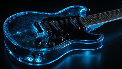 Close-up of light Blue Electric Guitar on Black - obrazy, fototapety, plakaty