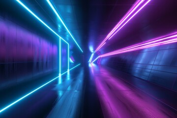 abstract background with neon glowing lines in blue and purple colors on black