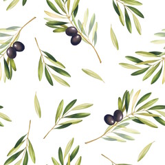 Seamless pattern with olives and leaves. For print, design, textile and background - 757886618
